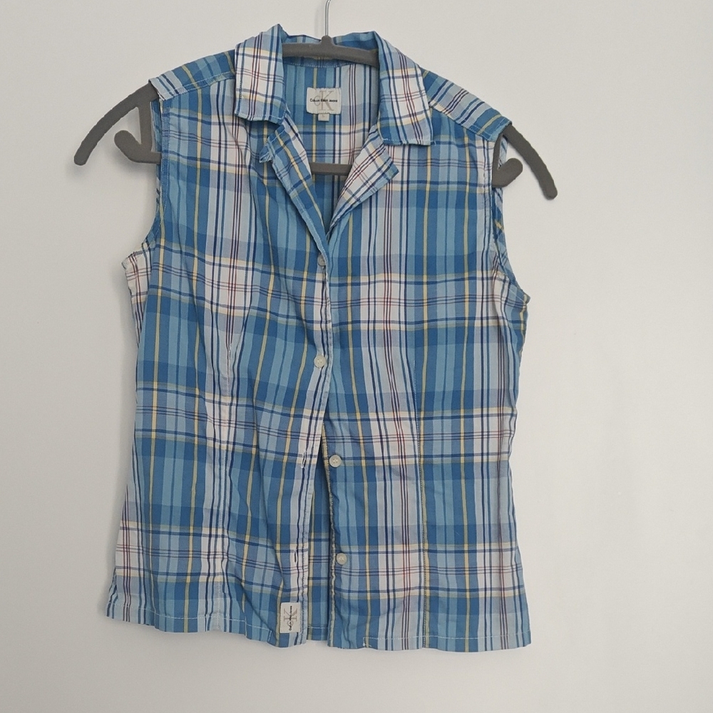 Calvin Klein Jeans Blue and Yellow Striped Shirt
